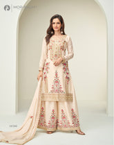 Alisha Semi-Stitched Chinnon Silk Anarkali Suit Set with Palazzo& Dupatta | AASHIRWAD CREATION 10386